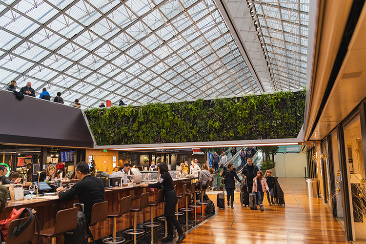 Airport wooden interior with fire retardant coating